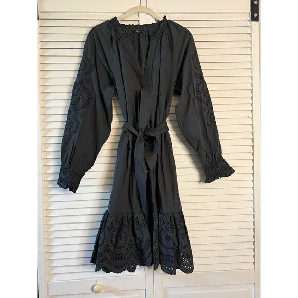 Rails Saylor Dress Black Eyelet Lace Long Sleeve Tile Belt Sz S - Picture 4 of 10